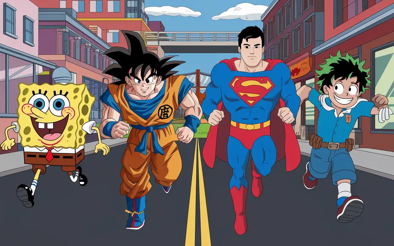 Cartoon-Heroes-Race-Through-Philadelphia-SpongeBob-Goku-Superman-and-Izuku-Midoriya