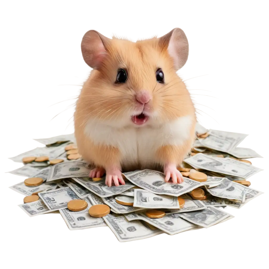 Adorable-PNG-Image-of-a-Hamster-Sitting-in-a-Pile-of-Money-Capture-Cuteness-and-Wealth