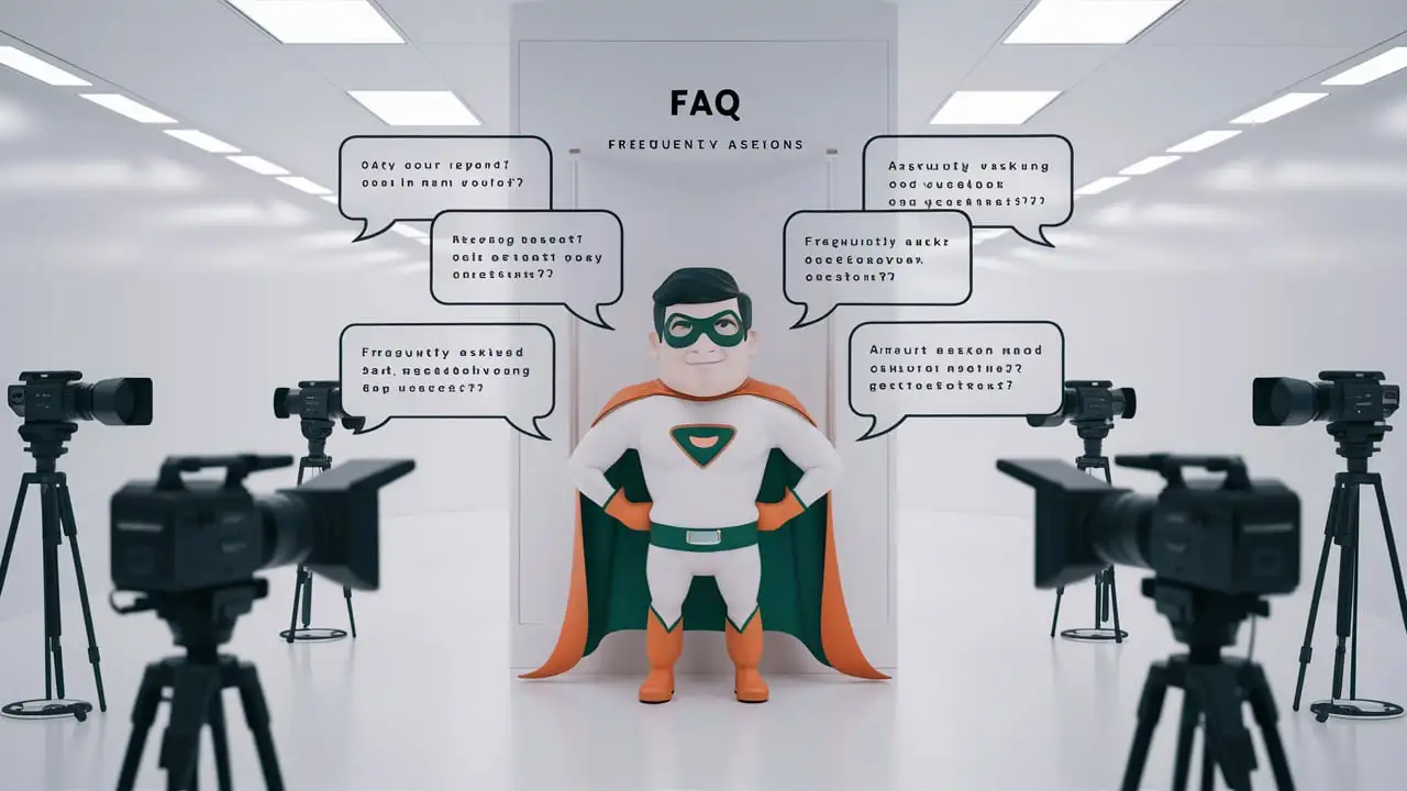 FAQ Superhero QuestionAnswering Champion Amidst Speech Bubbles