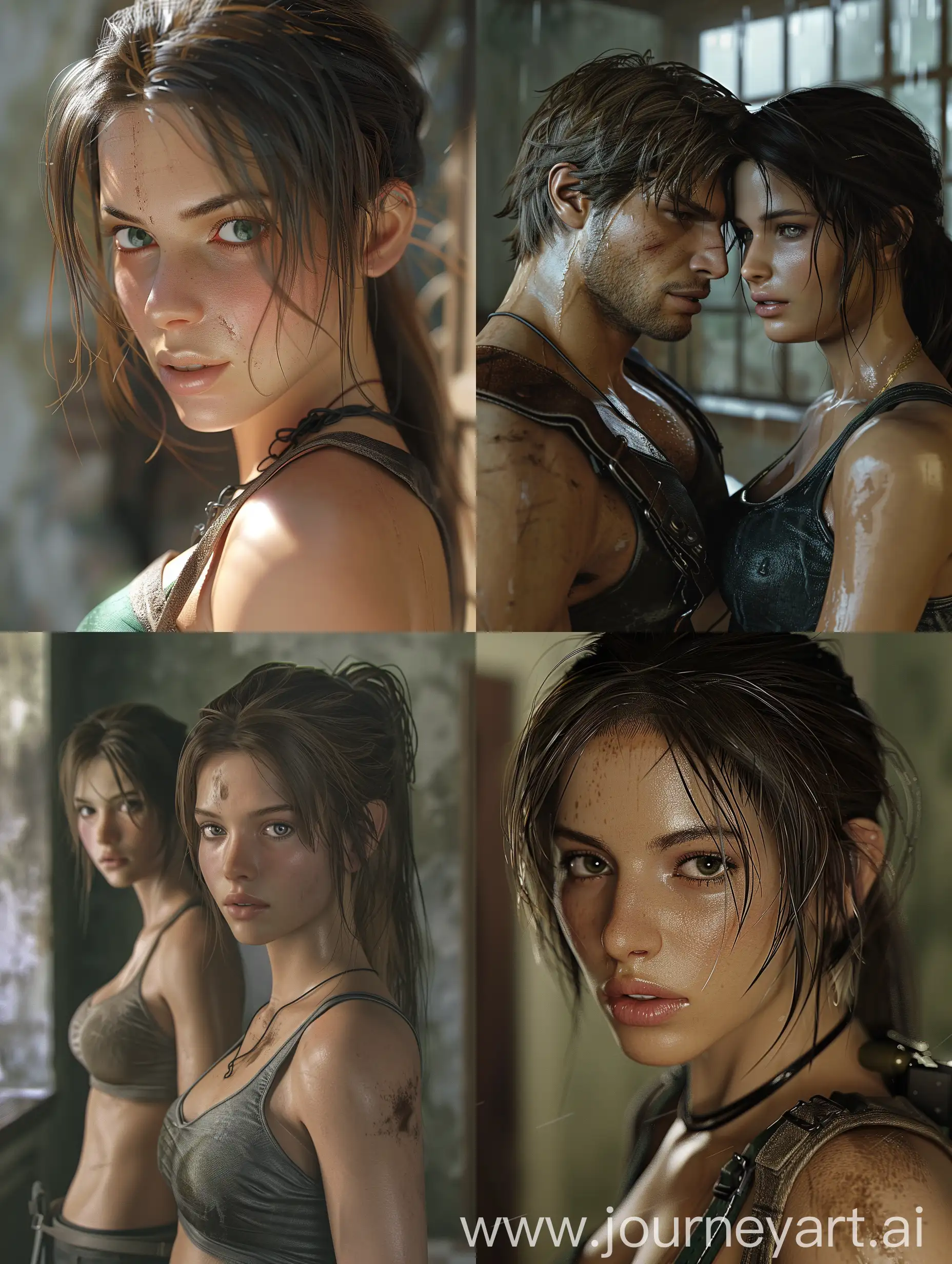 Leon-Residence-of-Evil-and-Lara-Croft-CloseUp-in-Hyperrealistic-Style