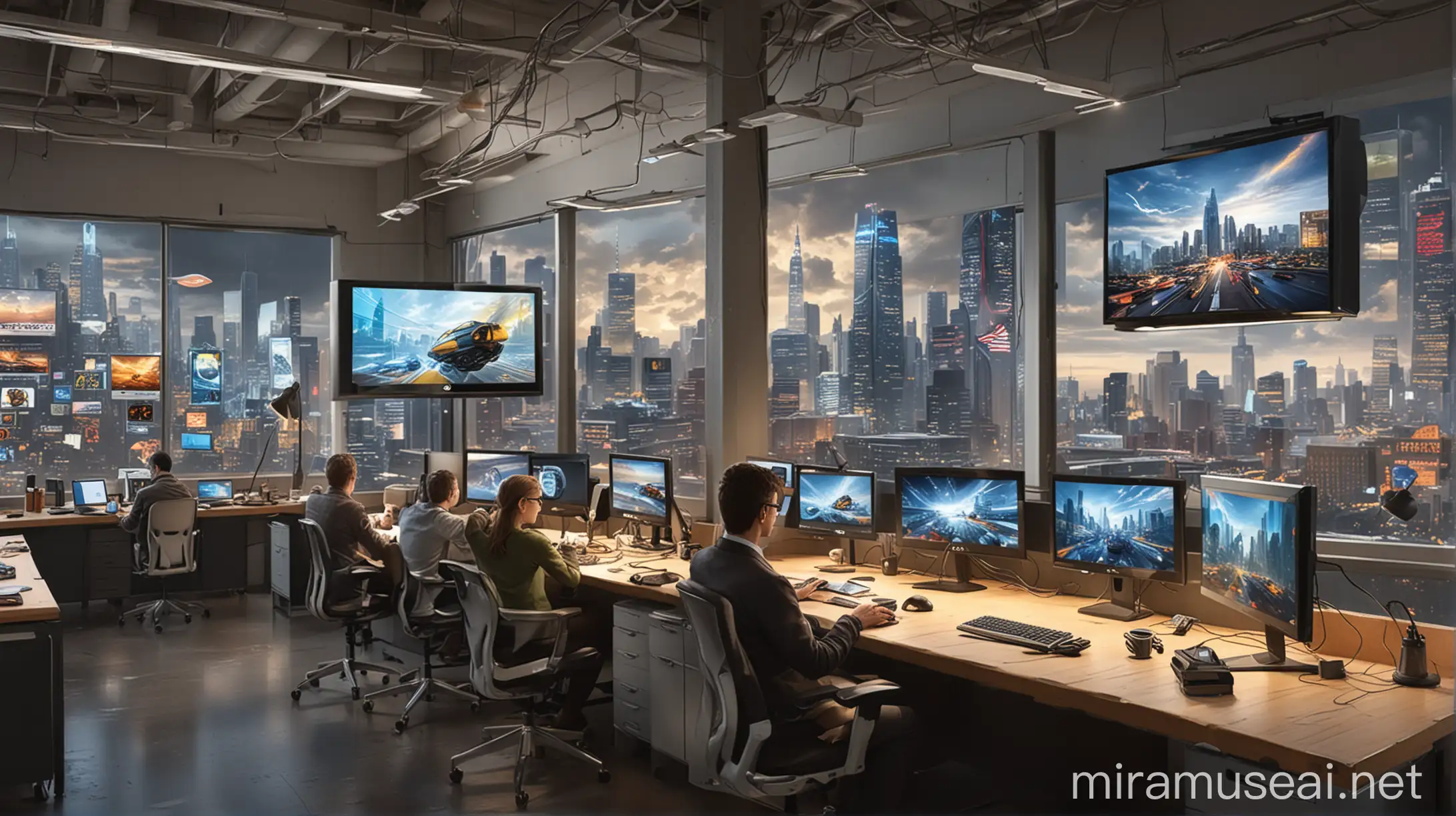 Technological Breakthroughs in America Innovation in Tech Startup Offices and Futuristic Cityscapes