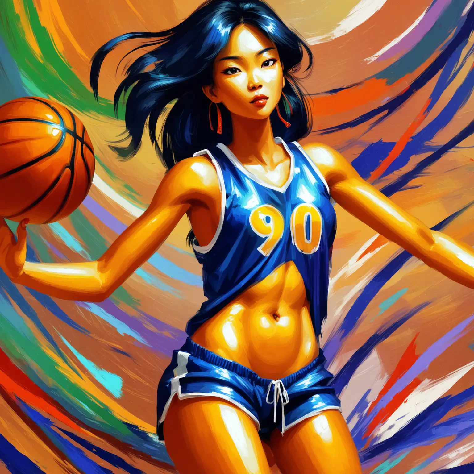 Beautiful Vietnamese Woman in 90s Thong Basketball Jersey