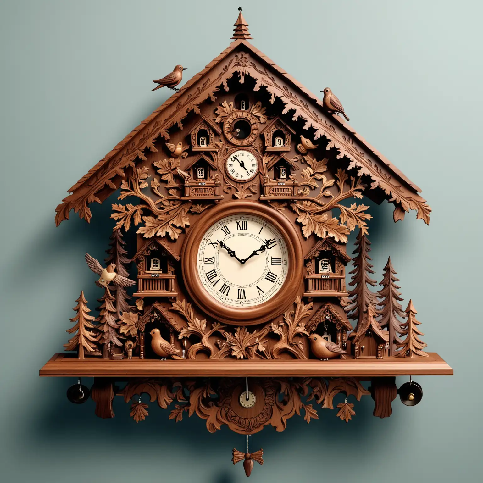 Intricate-Cuckoo-Clock-with-Forest-Motifs-and-Accurate-Time-Display