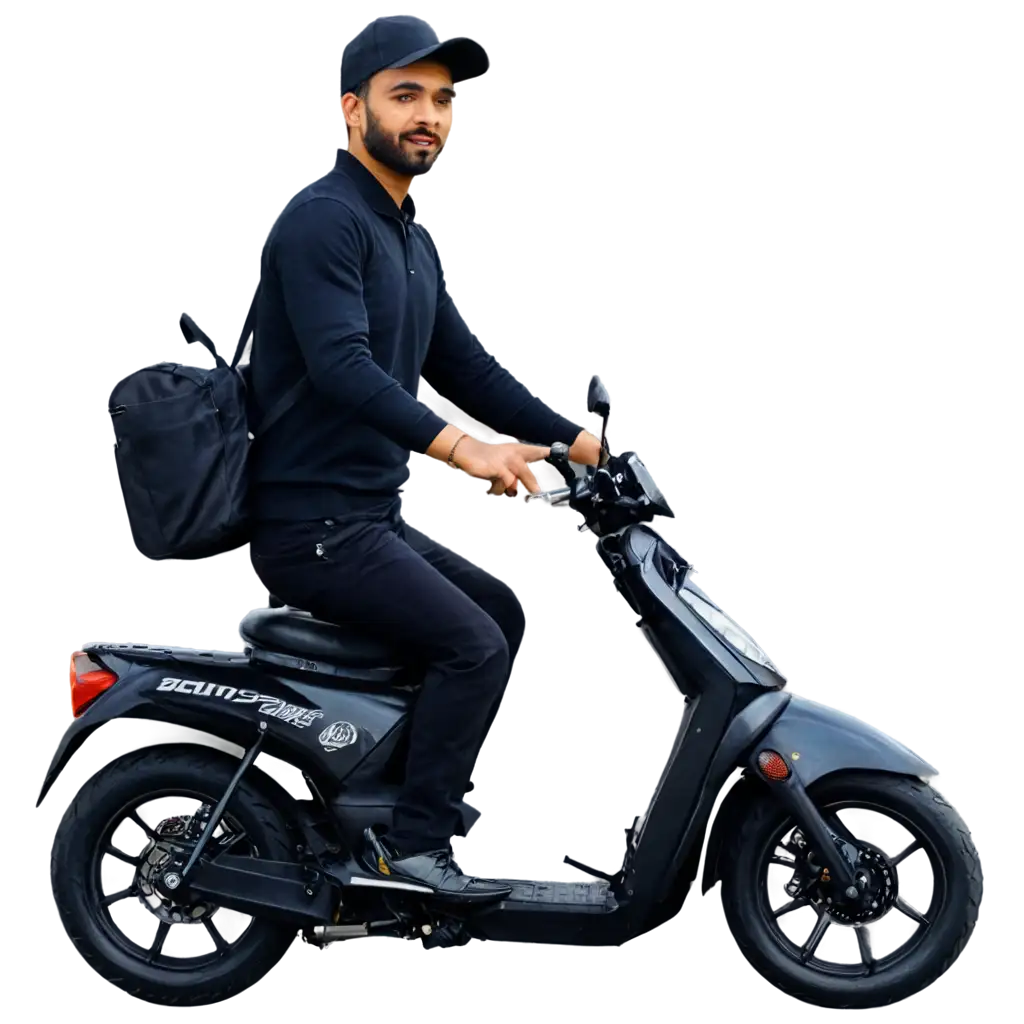 Stylish-Delivery-Boy-on-a-Black-TwoWheeler-PNG-Image