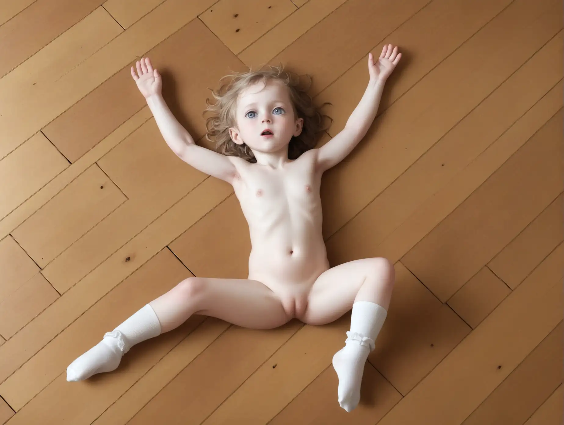 Pale-Female-Child-Relaxing-on-Wood-Floor