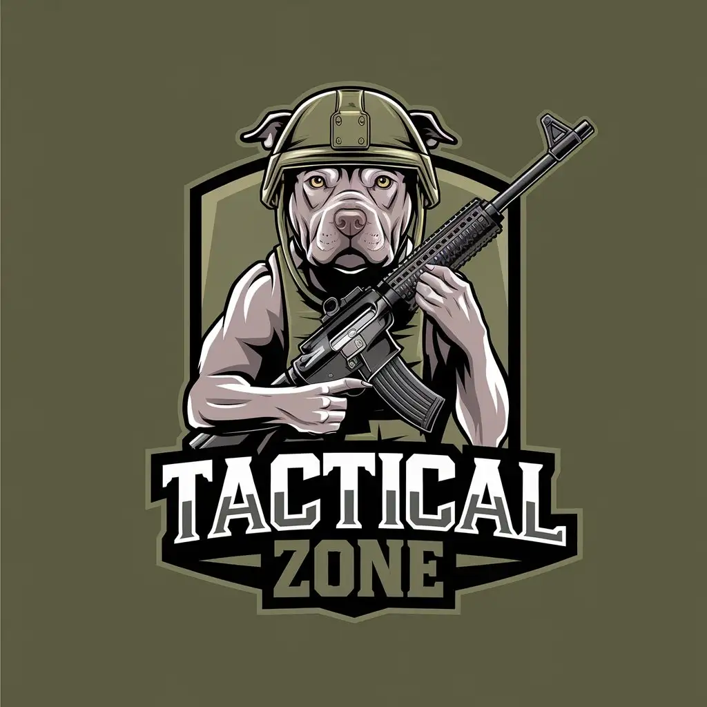 LOGO Design For Tactical Zone Pitbull with Military Equipment in Vector Style