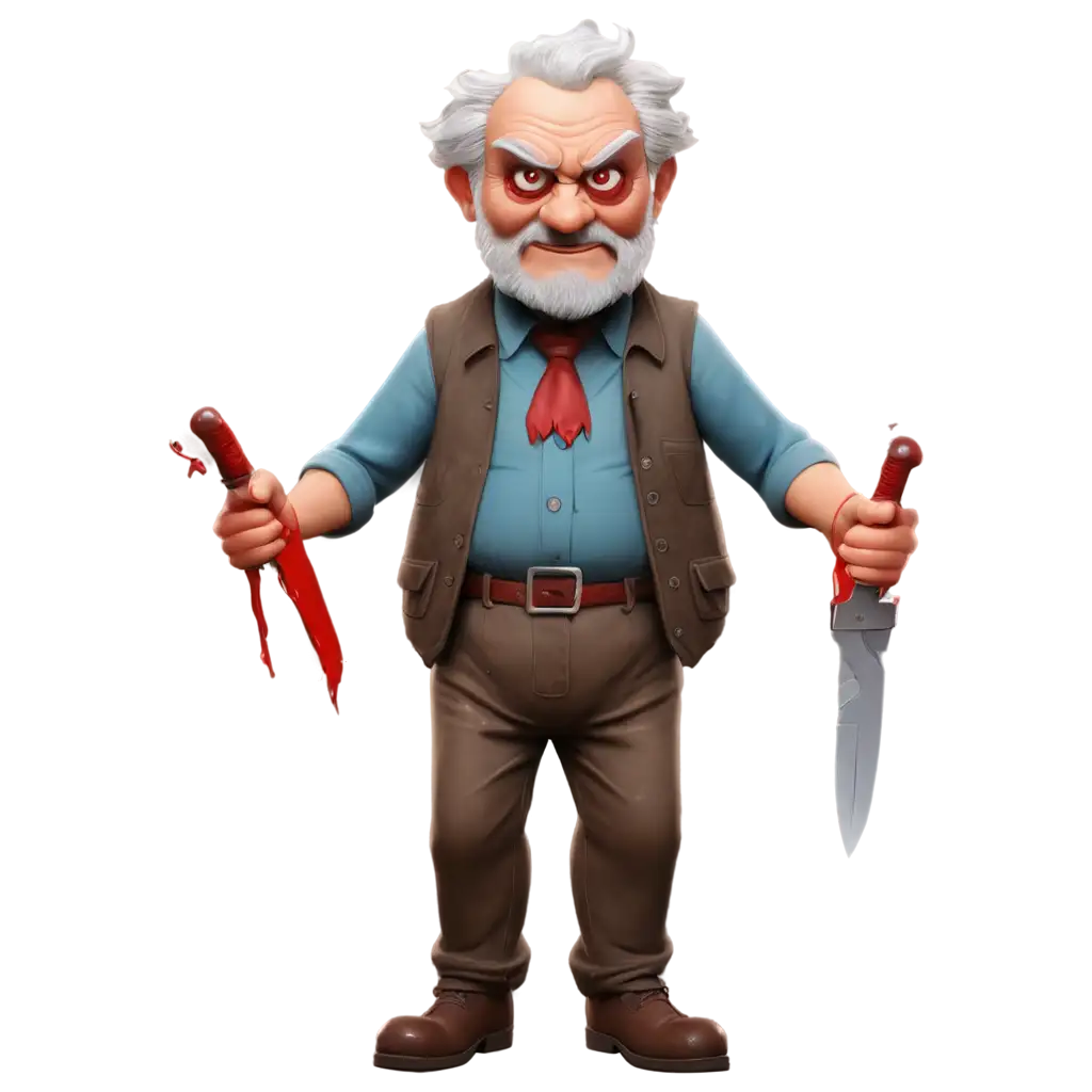 Grumpy-Grandpa-in-Bloody-Clothes-PNG-Fierce-Red-Eyes-and-Knives-in-3D-Cartoon-Style