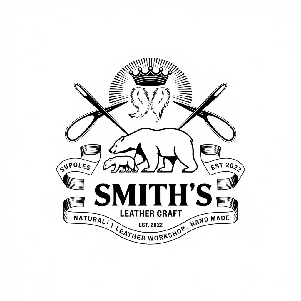 LOGO-Design-For-Smiths-Leather-Craft-Natural-Leather-Workshop-with-Polar-Bear-and-Sewing-Needles