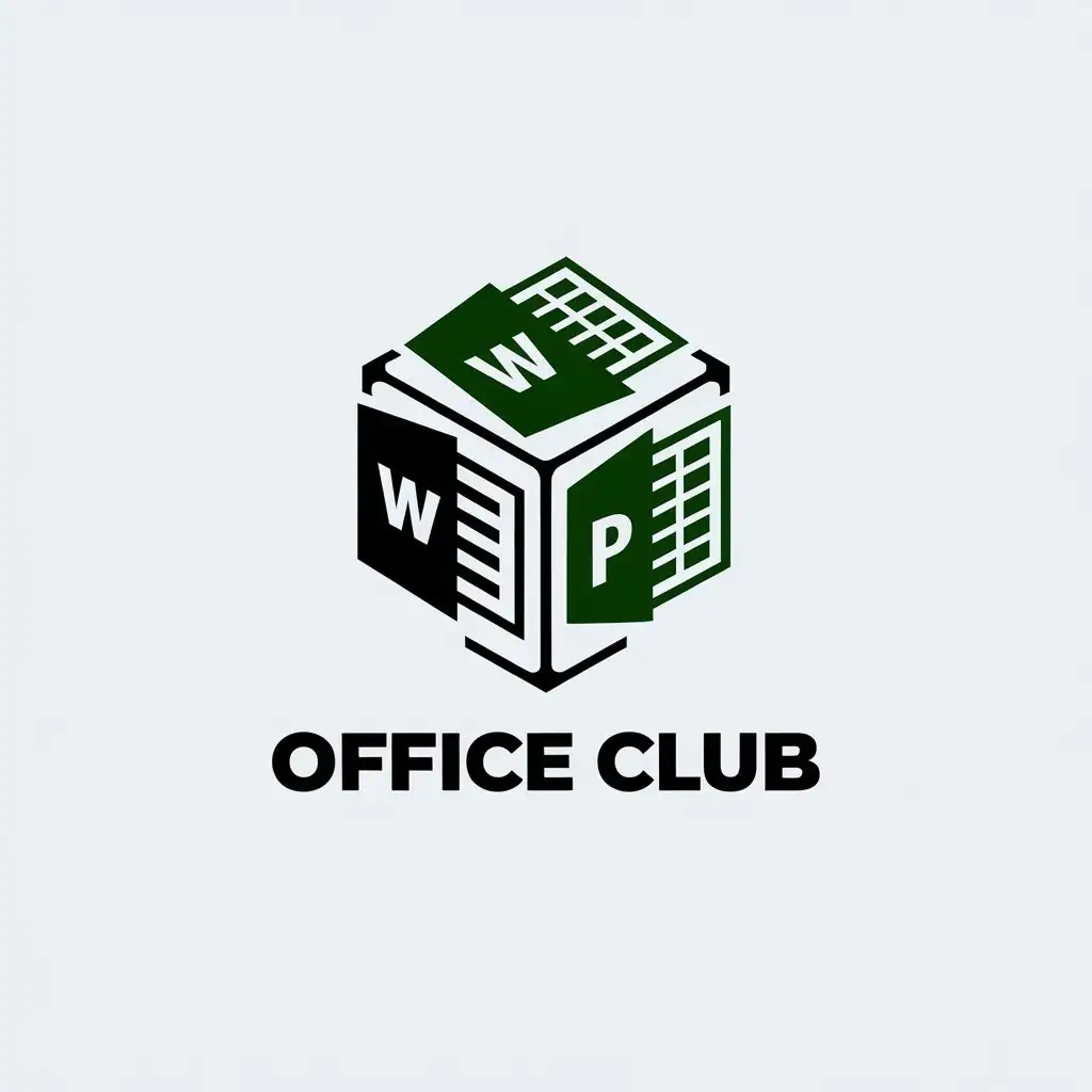 a vector logo design,with the text "Office Club", main symbol:word, excel and power point in a cube,Moderate,be used in Education industry,clear background