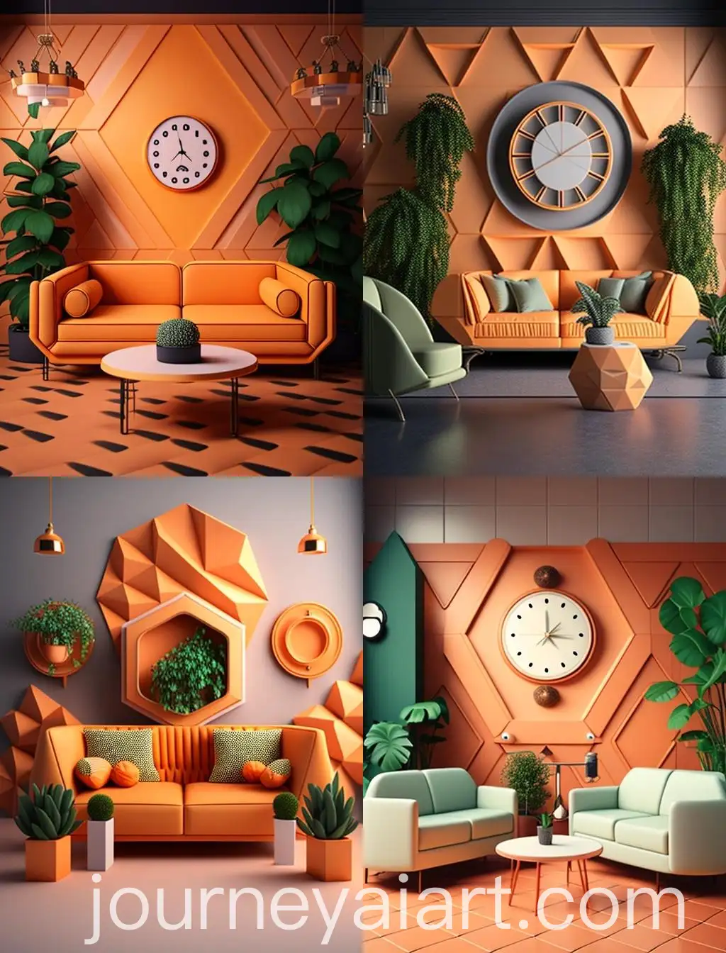 Stylish-Living-Room-with-Green-Plant-and-Orange-Couches