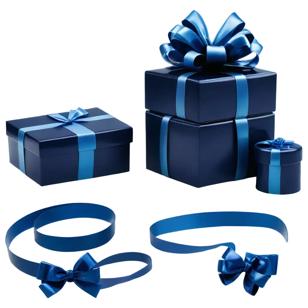 Shiny-Dark-Blue-Kitchen-Set-PNG-with-Blue-Ribbon-and-Gift-Boxes-for-Elegant-Holiday-Design