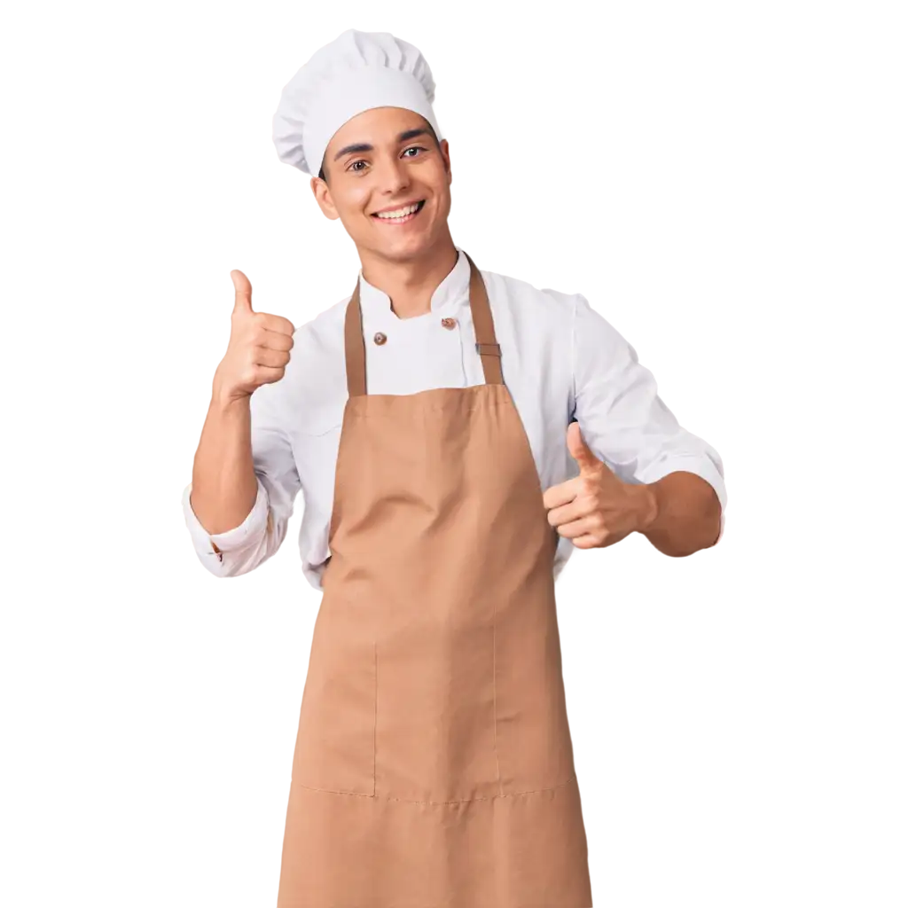 A smiling chef with a thumbs up pose