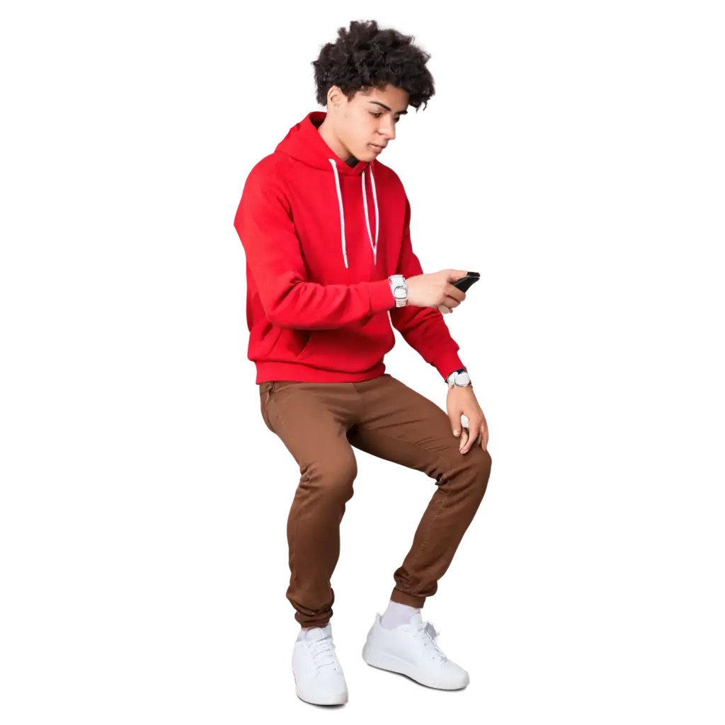 HighQuality-PNG-Image-of-a-Young-Man-in-Red-Hoodie-Checking-the-Time-Ideal-for-Diverse-Applications