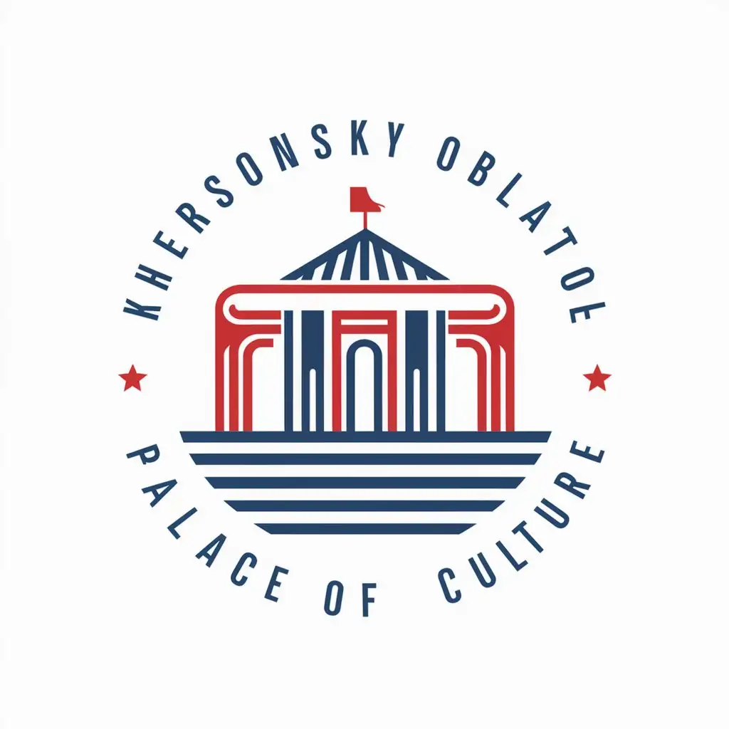 a vector logo design,with the text "Khersonsky oblastnoi palace of culture", main symbol:Logo palace culture white blue red,Moderate,be used in Events industry,clear background