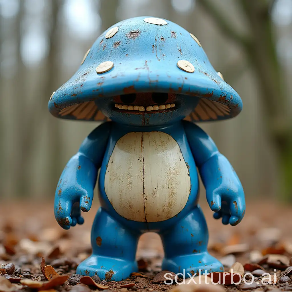 Japanese-Blue-Mushroom-Kaiju-from-the-70s-and-80s-Sculpted-in-Wood