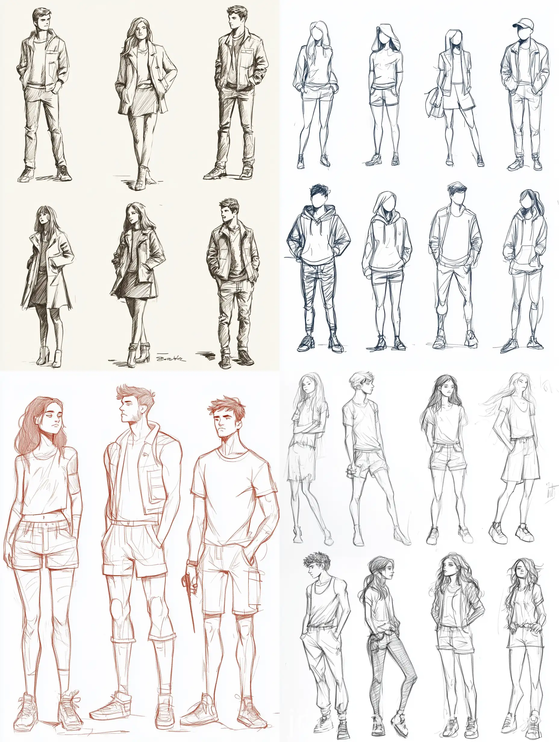 Diverse-Group-Sketches-Varied-Heights-Weights-Hair-Colors-and-Clothing-Styles