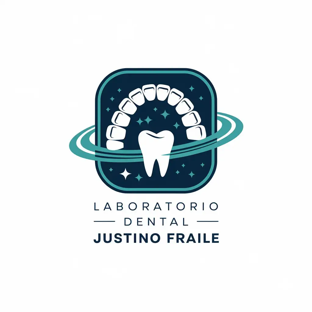 LOGO Design for Laboratorio Dental Justino Fraile Denture and Tooth Orbit in Space Clean Medical Dental Theme