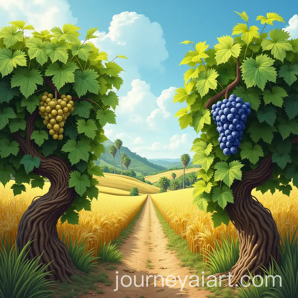 Grape-Vines-Framed-by-Palm-Trees-with-Diverse-Crops-in-Abundant-Fields