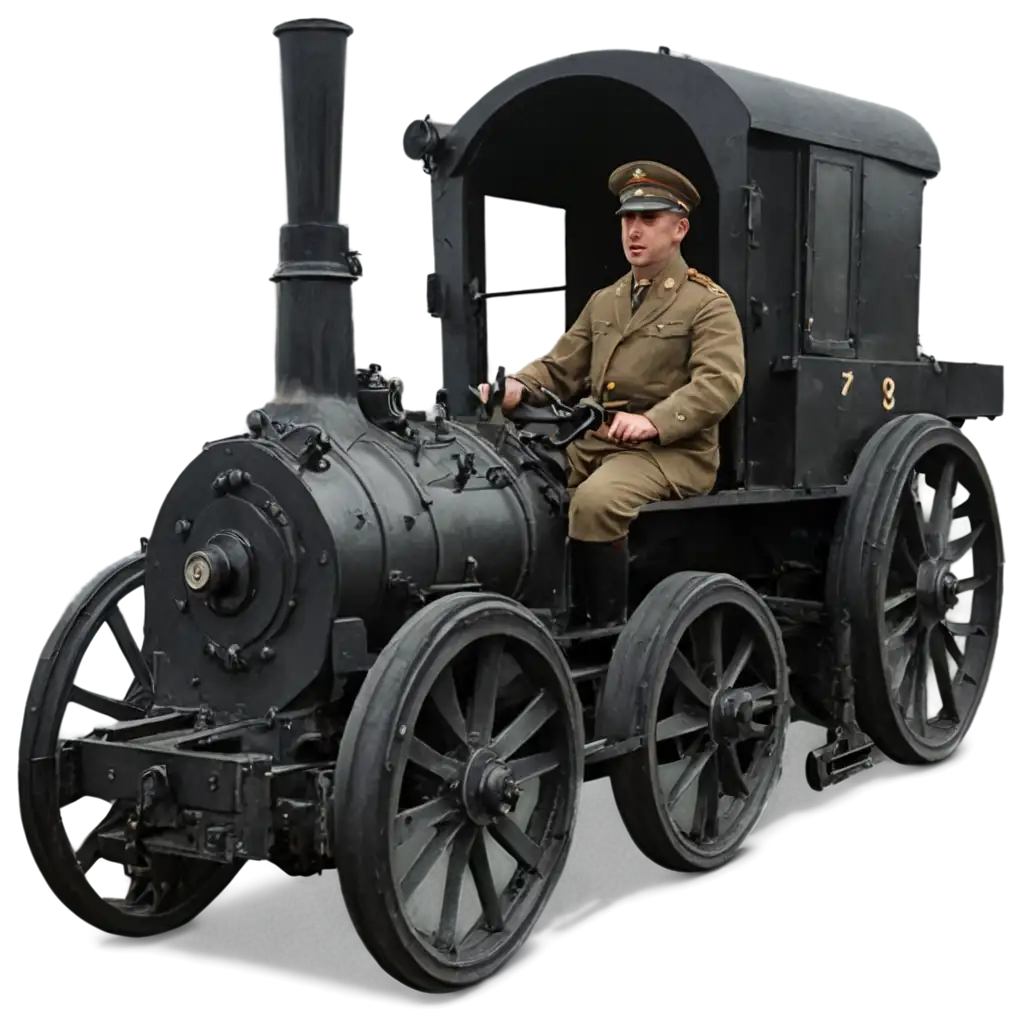 soldier driving a railway locomotive