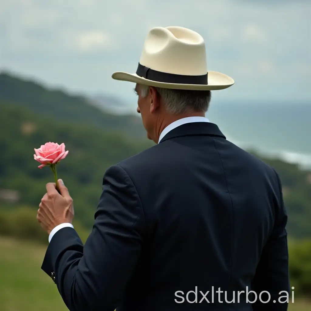 Gentleman-in-Fashion-Suit-Holding-a-Rose-on-a-Scenic-Coastline