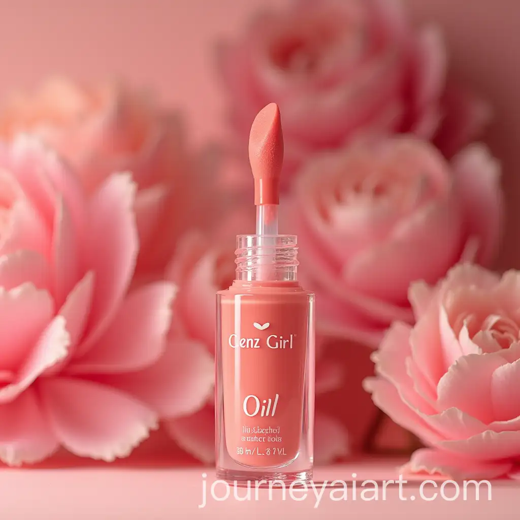 Gen-Z-Girl-Applying-Lip-Oil-with-Flowery-Background