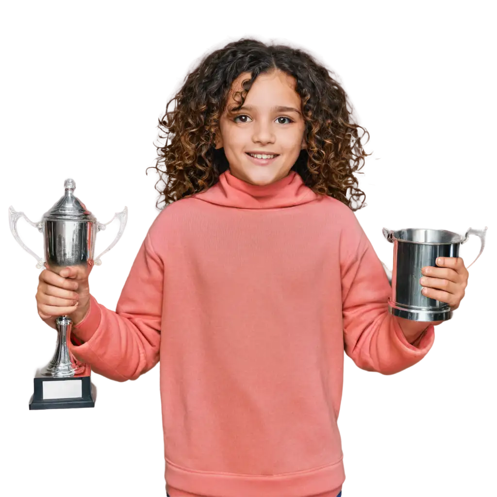 8YearOld-Girl-with-Curly-Hair-Lifts-Trophy-Captivating-PNG-Image