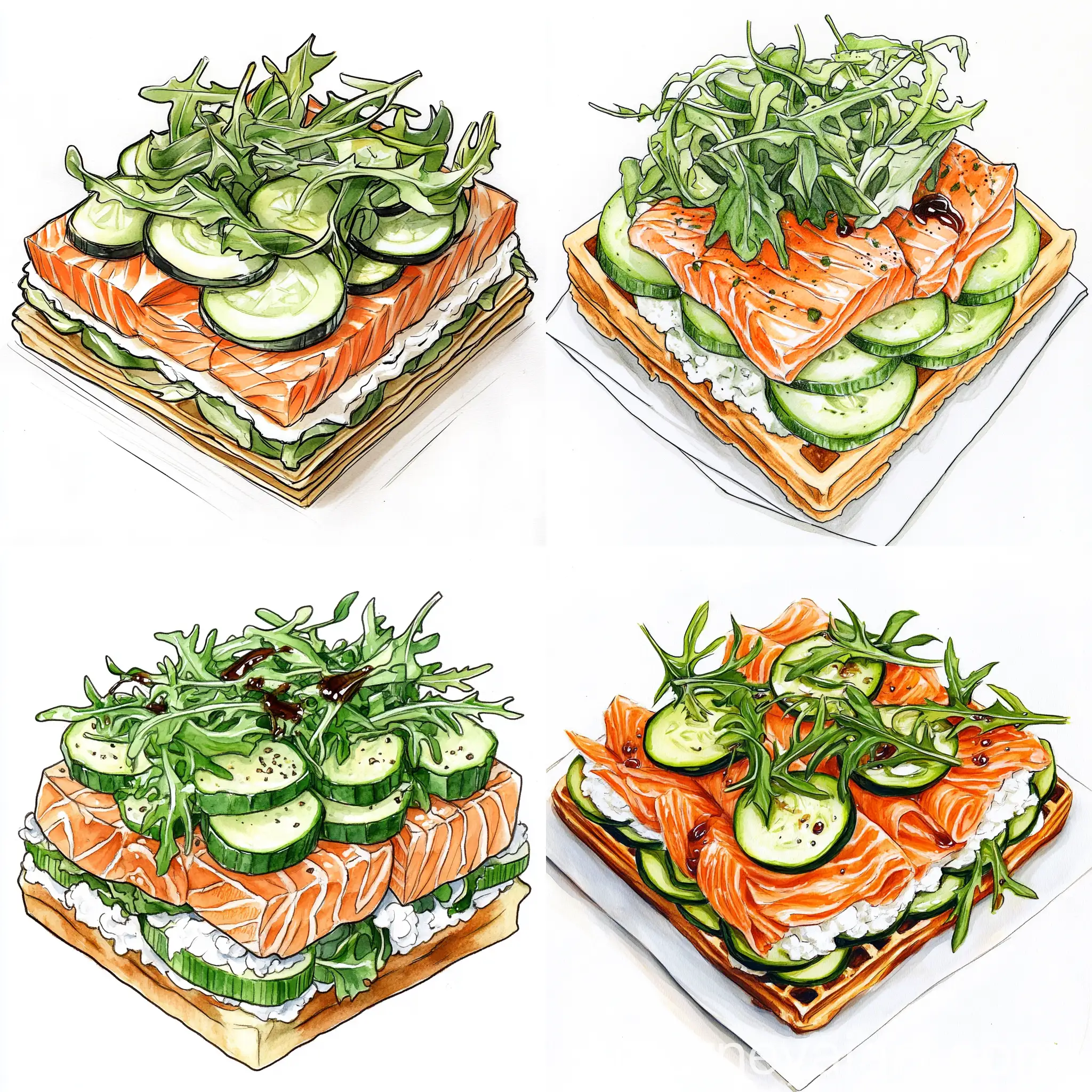 Square-Viennese-Zucchini-Waffle-with-Salmon-and-Fresh-Greens