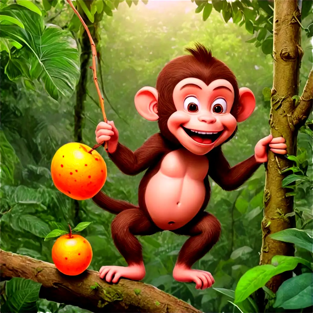 Happy-Monkey-Eating-Fruit-in-Jungle-PNG-HighQuality-Image-for-Diverse-Uses