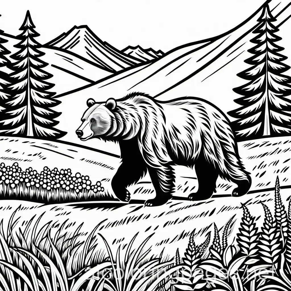 Grizzly-Bear-Walking-Through-Meadow-Coloring-Page-for-Kids