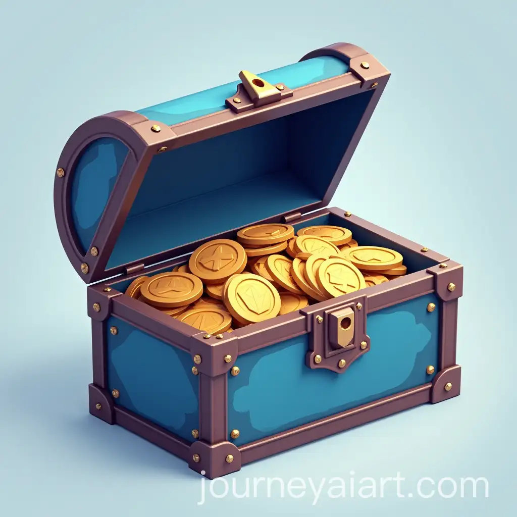Isometric-View-of-a-Metal-Blue-Chest-Filled-with-Coin-Pouches-in-Casual-Style