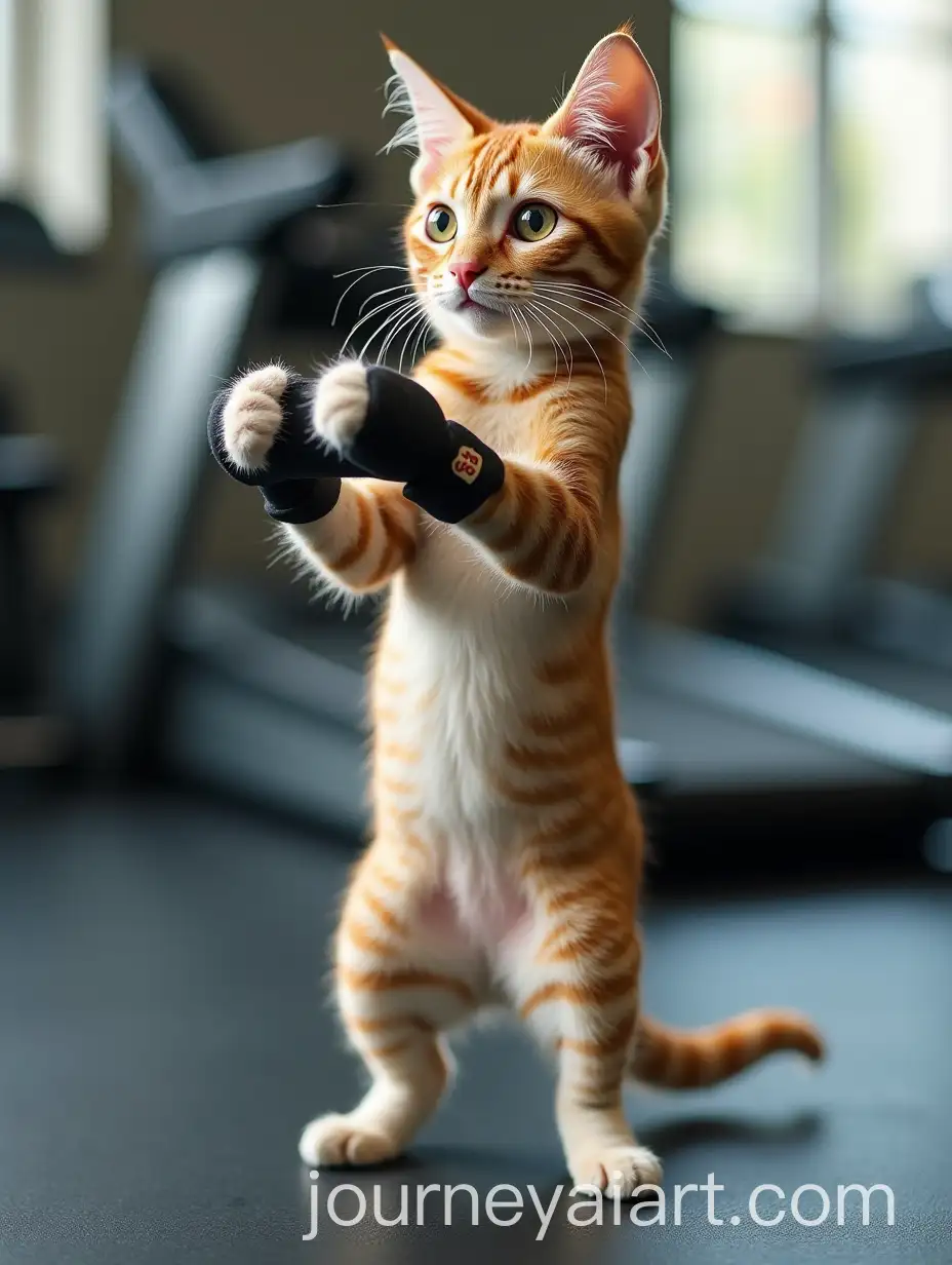 Curious-Cat-Lifting-Dumbbell-in-Gym-Workout
