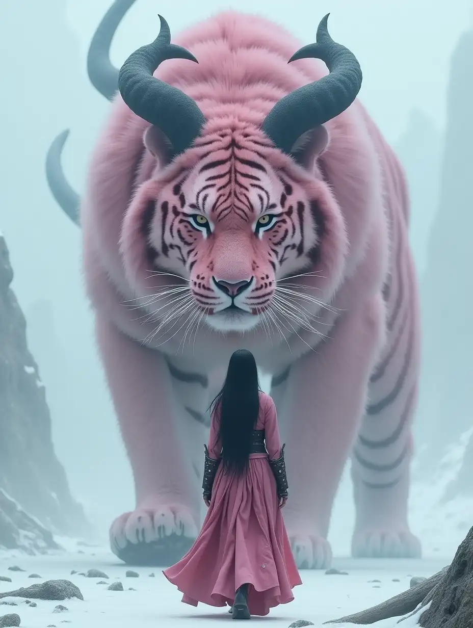 Japanese-Samurai-and-Mystical-Pink-Tiger-in-Snowy-Landscape