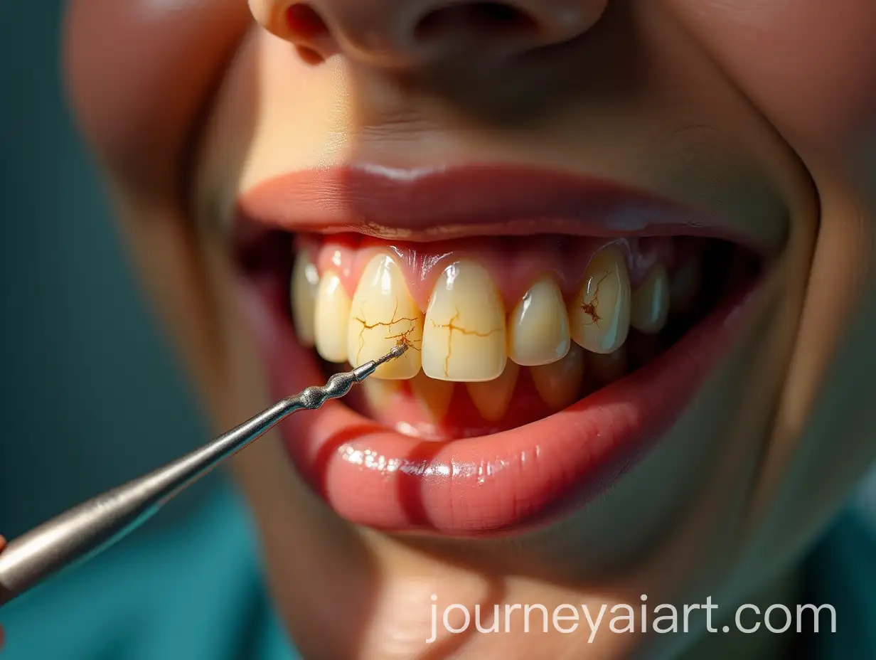HyperRealistic-CloseUp-of-Yellowed-Teeth-with-Dental-Tools-Reflection