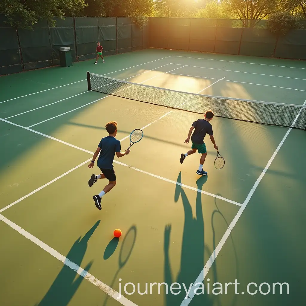 Boys-Playing-Tennis-on-Outdoor-Court-in-the-Morning