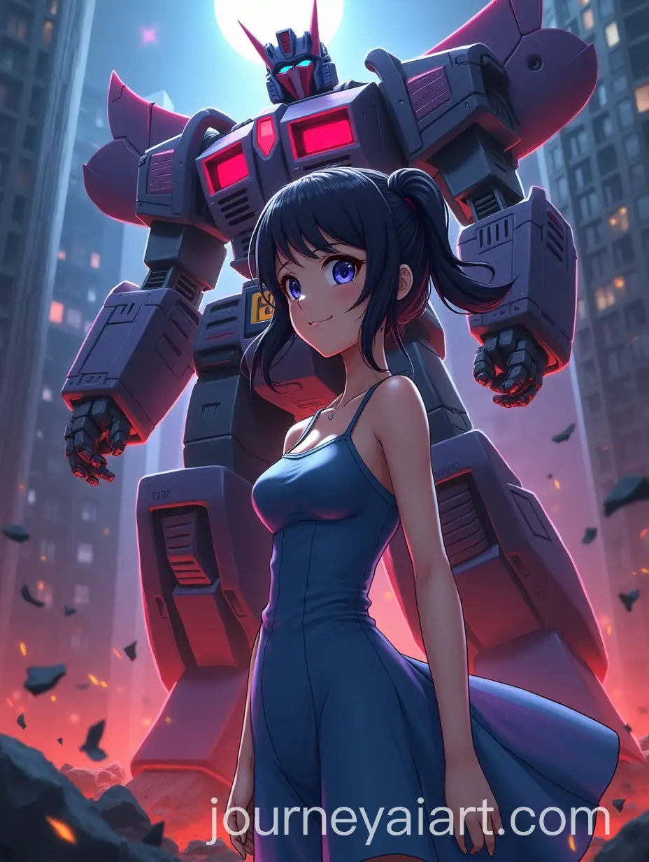 Anime-Style-Girl-in-Dress-Behind-Soundwave-in-Destroyed-City