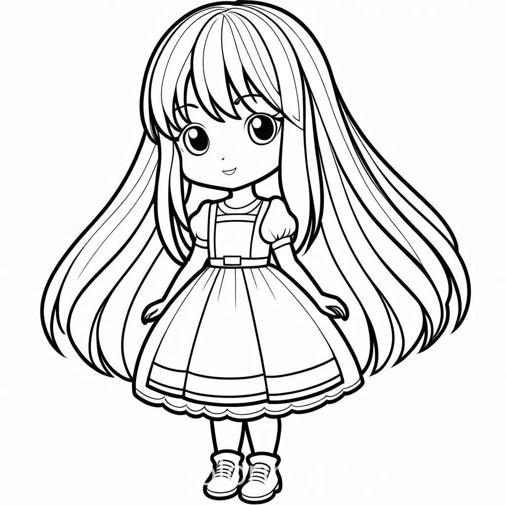 Anime-Coloring-Page-Cute-Girl-with-Medium-Long-Hair-and-Fashion-Dress-Full-Body