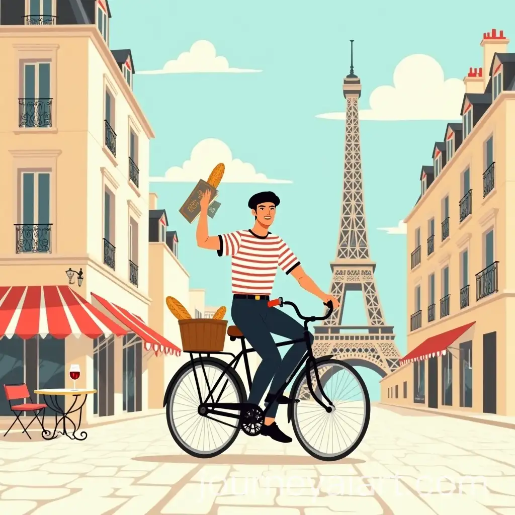 Man-Cycling-Through-Paris-with-Eiffel-Tower-in-the-Background-and-Baguette-on-Handlebars