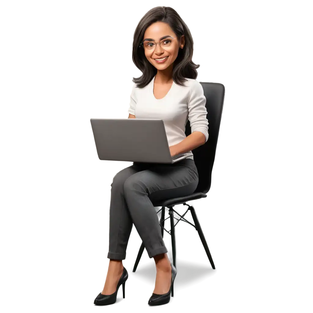 Caricature-Woman-Operating-a-Laptop-in-the-Middle-of-Work-PNG-Image-for-Creative-Digital-Projects