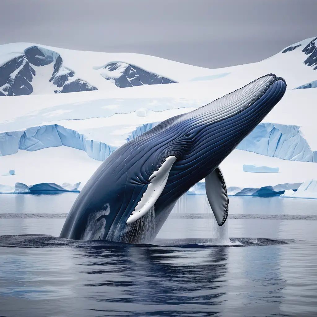 Majestic Blue Whale Swimming in Antarctica