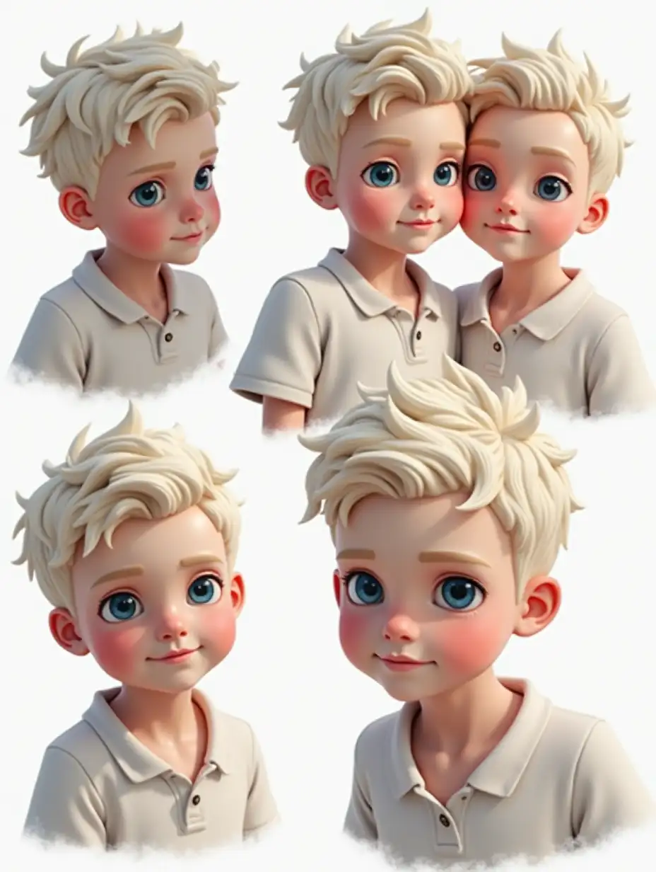 Generate an image of a handsome white boy with blue eyes in various positions and separate them so they are separate images