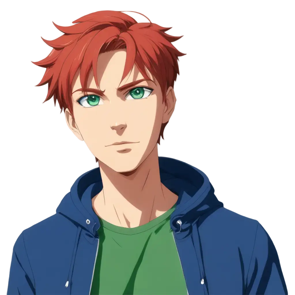 Male-Anime-with-Red-Hair-Blue-Clothes-and-Green-Eyes-PNG-Image-Unique-Character-Design