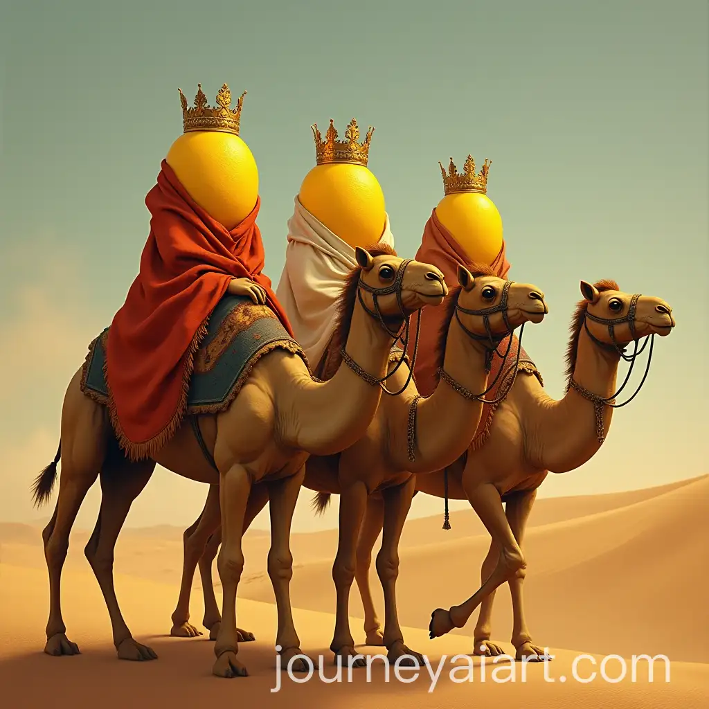 Lemon-Wise-Men-Riding-Camels-in-the-Desert-with-Crowns-and-Robes