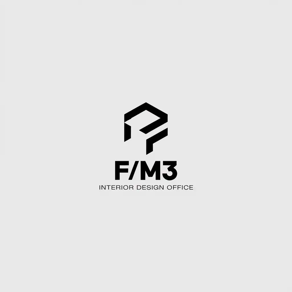 a vector logo design,with the text "F/m³ interior design office", main symbol:F of 3D stereography,Minimalistic,be used in Construction industry,clear background