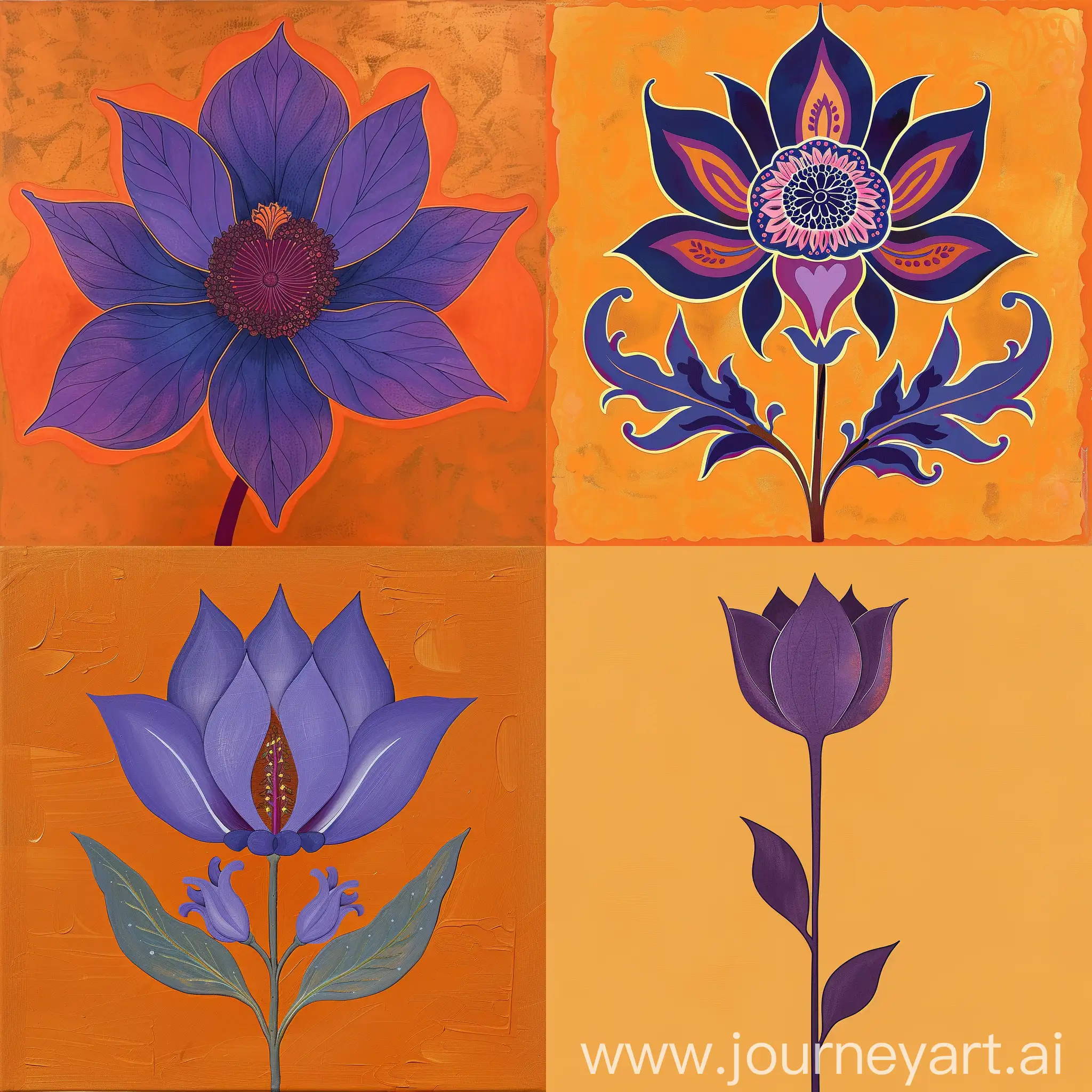 Elegant-Persian-Flower-in-Purple-on-Orange-Background