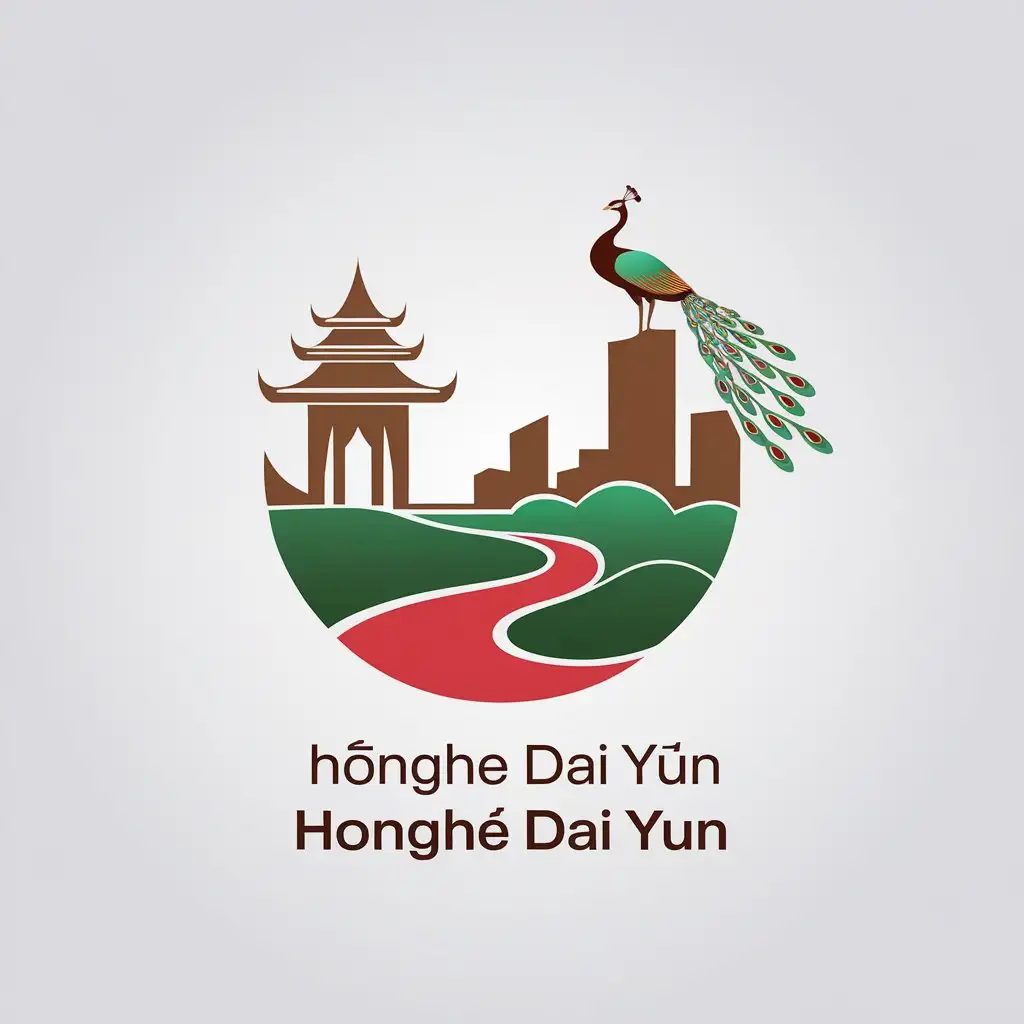 LOGO Design for Honghe Dai Yun Red River Thai Architecture Peacock and Traditional Patterns in Minimalistic Thai Style