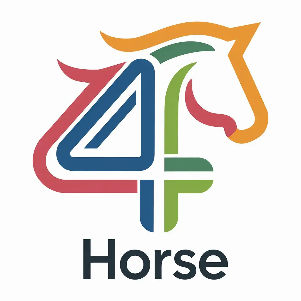 a vector logo design,with the text "horse", main symbol:Horse and 4's combination, positive and uplifting, colorful, smooth lines,Moderate,be used in Education industry,clear background