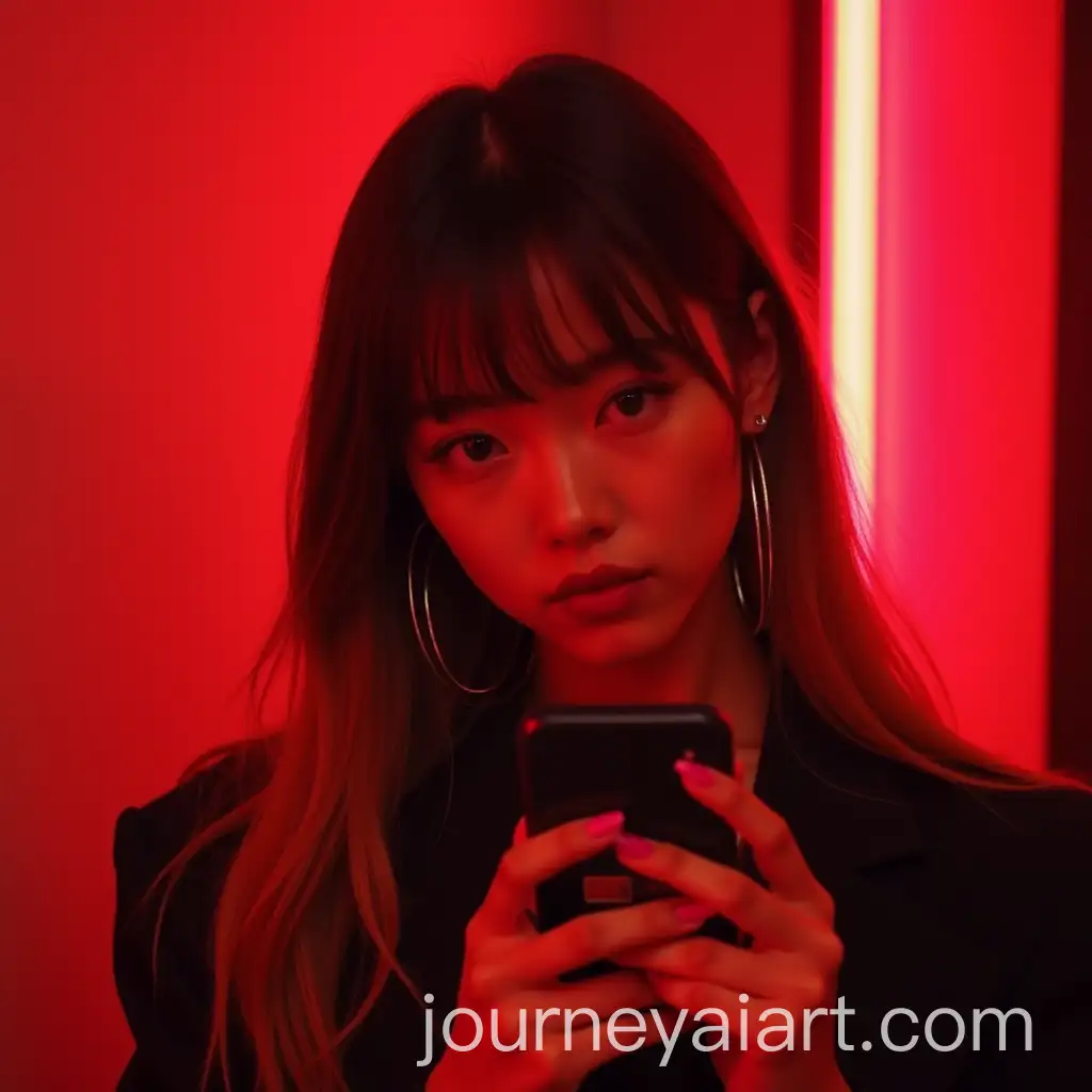 KPop-Idol-in-Red-Police-Station-with-Ombre-Hair-and-Pokerface