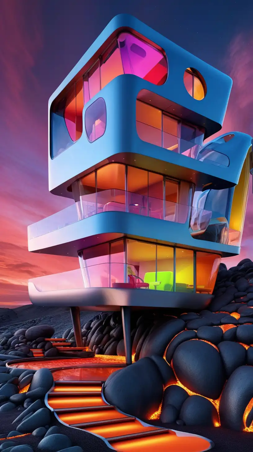 Colorful Futuristic Dream House with Lava Pebbles