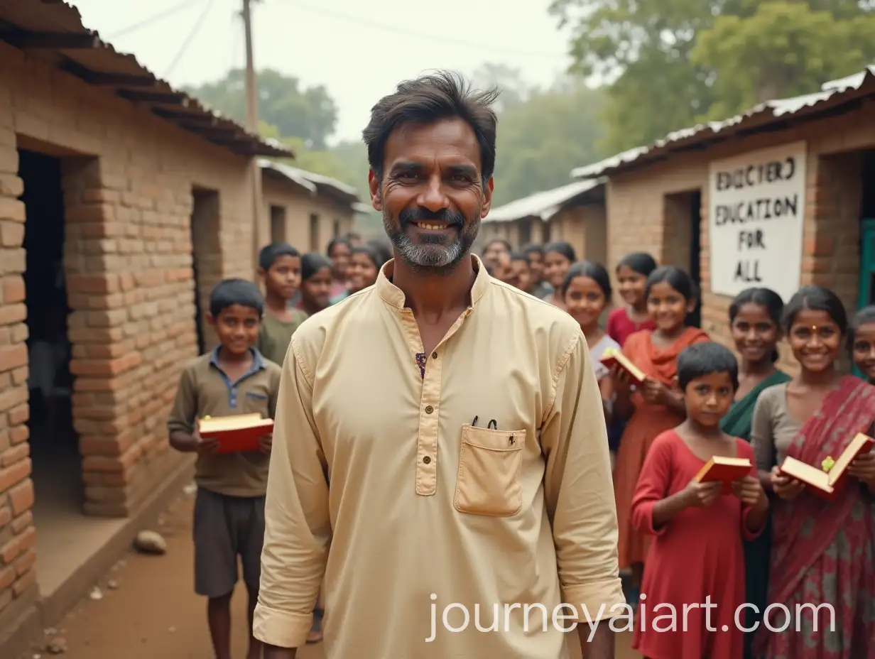 Indian-Village-Leader-with-Children-and-Community-Kitchen-Promoting-Education-for-All
