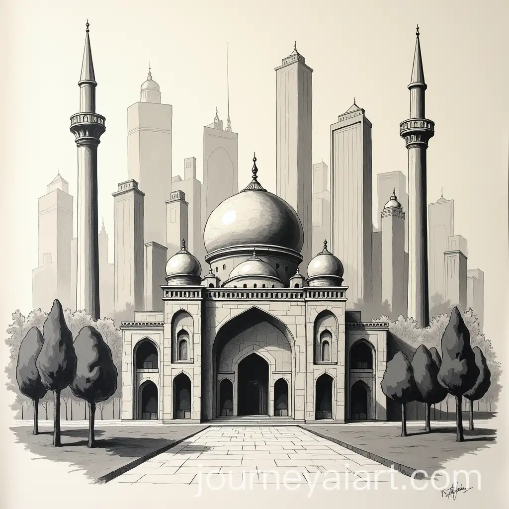 Cubism-Painting-of-Kukeldash-Medresa-Surrounded-by-Urban-Development-in-Tashkent